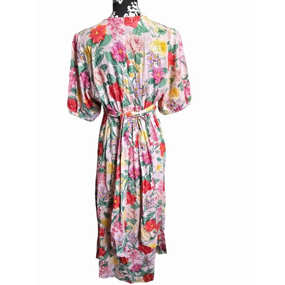 Old Navy Floral Wrap Midi Dress Womens Large Linen Blend Cottage Core Boho - Picture 4 of 5